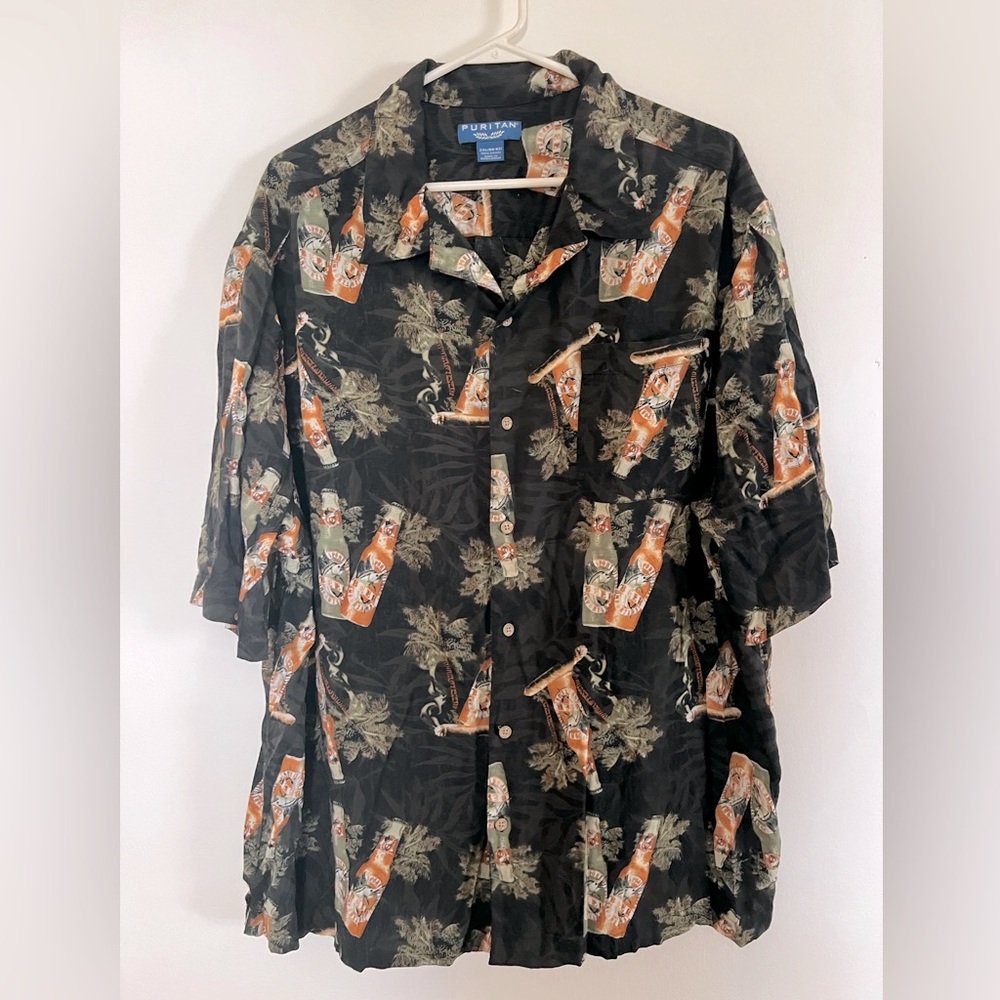 Puritan Men’s Hawaiian Button Up Shirt with beer print